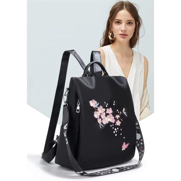 ? Women Black Mini fashion Backpack Nylon Embroidery Anti-theft Shoulder Bag main image 4